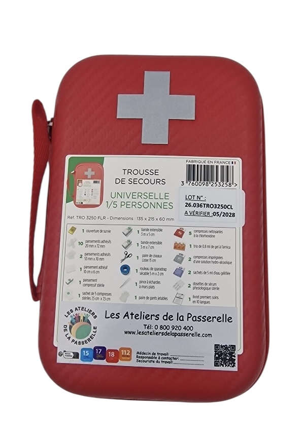 Trousse de secours Rouge - Universelle - 5 Personnes